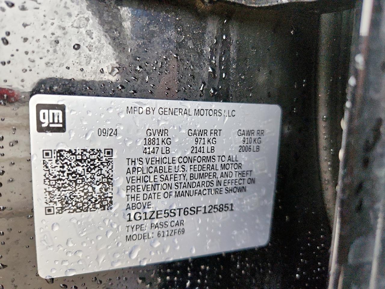 2025 Chevrolet Malibu Premier VIN: 1G1ZE5ST6SF125851 Lot: 93729065