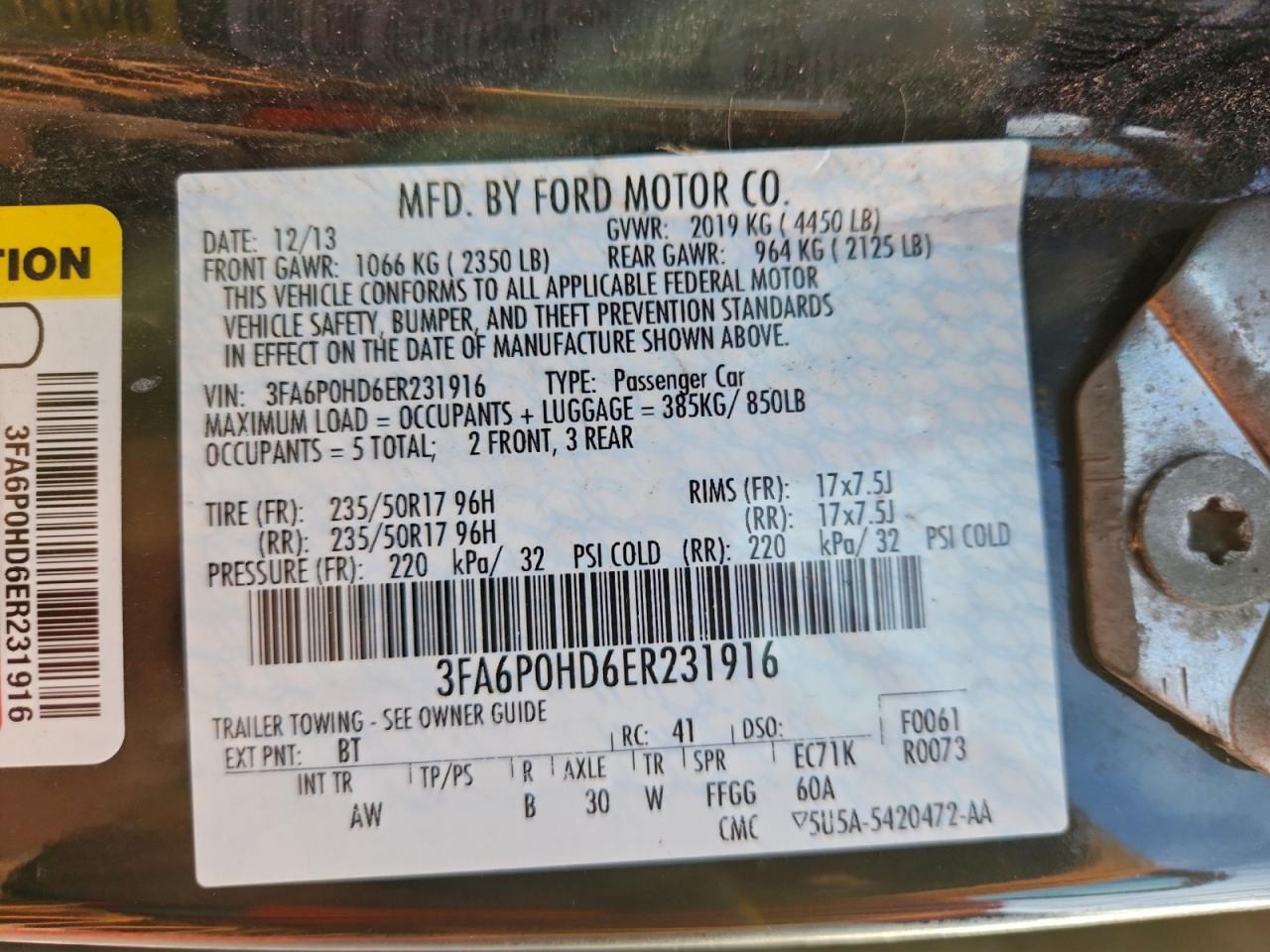 2014 Ford Fusion Se VIN: 3FA6P0HD6ER231916 Lot: 92675205