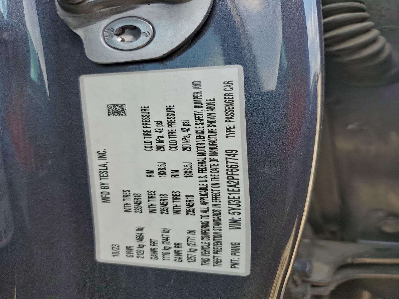 2023 Tesla Model 3 VIN: 5YJ3E1EA2PF667749 Lot: 93208905