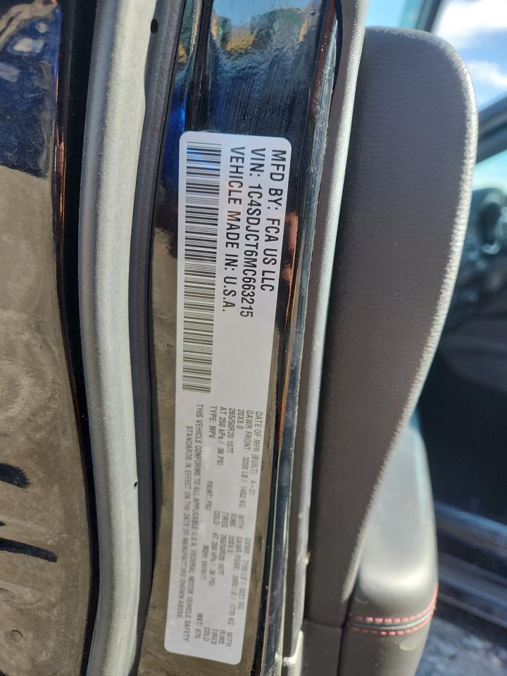 2021 Dodge Durango R/T VIN: 1C4SDJCT6MC663215 Lot: 90051945