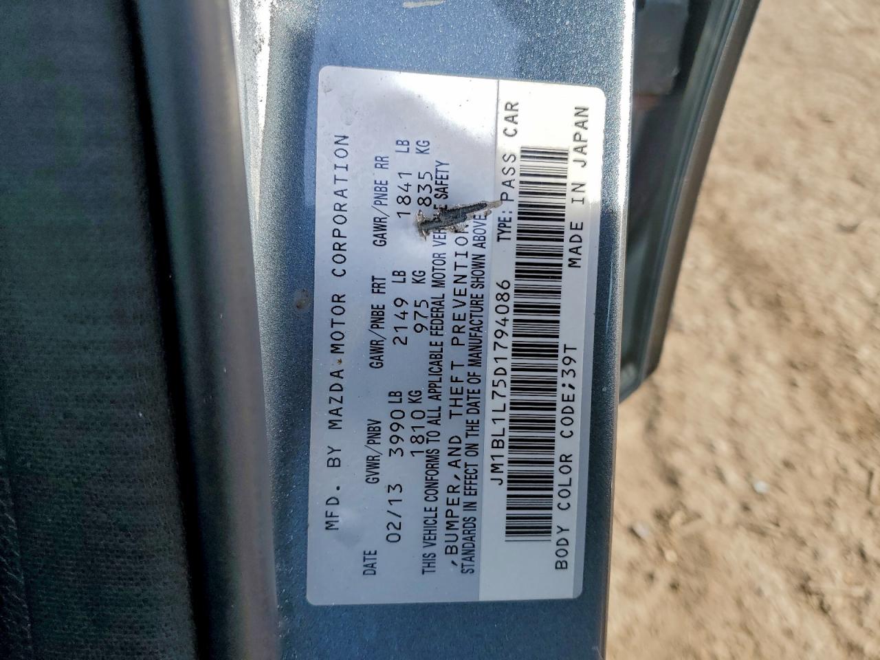 2013 Mazda 3 I VIN: JM1BL1L75D1794086 Lot: 93819445