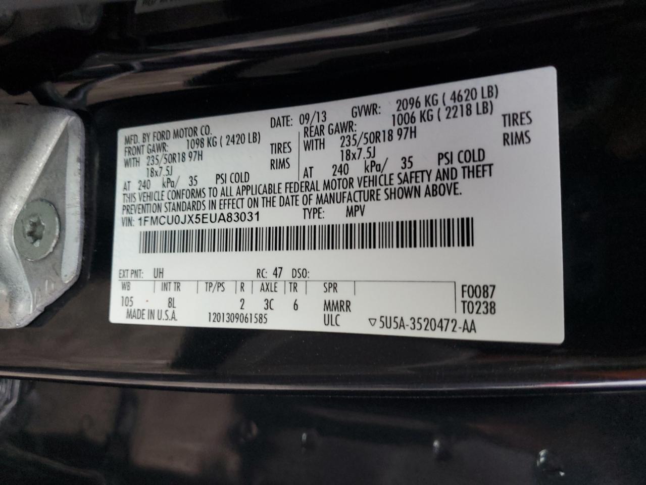 2014 Ford Escape Titanium VIN: 1FMCU0JX5EUA83031 Lot: 91407545