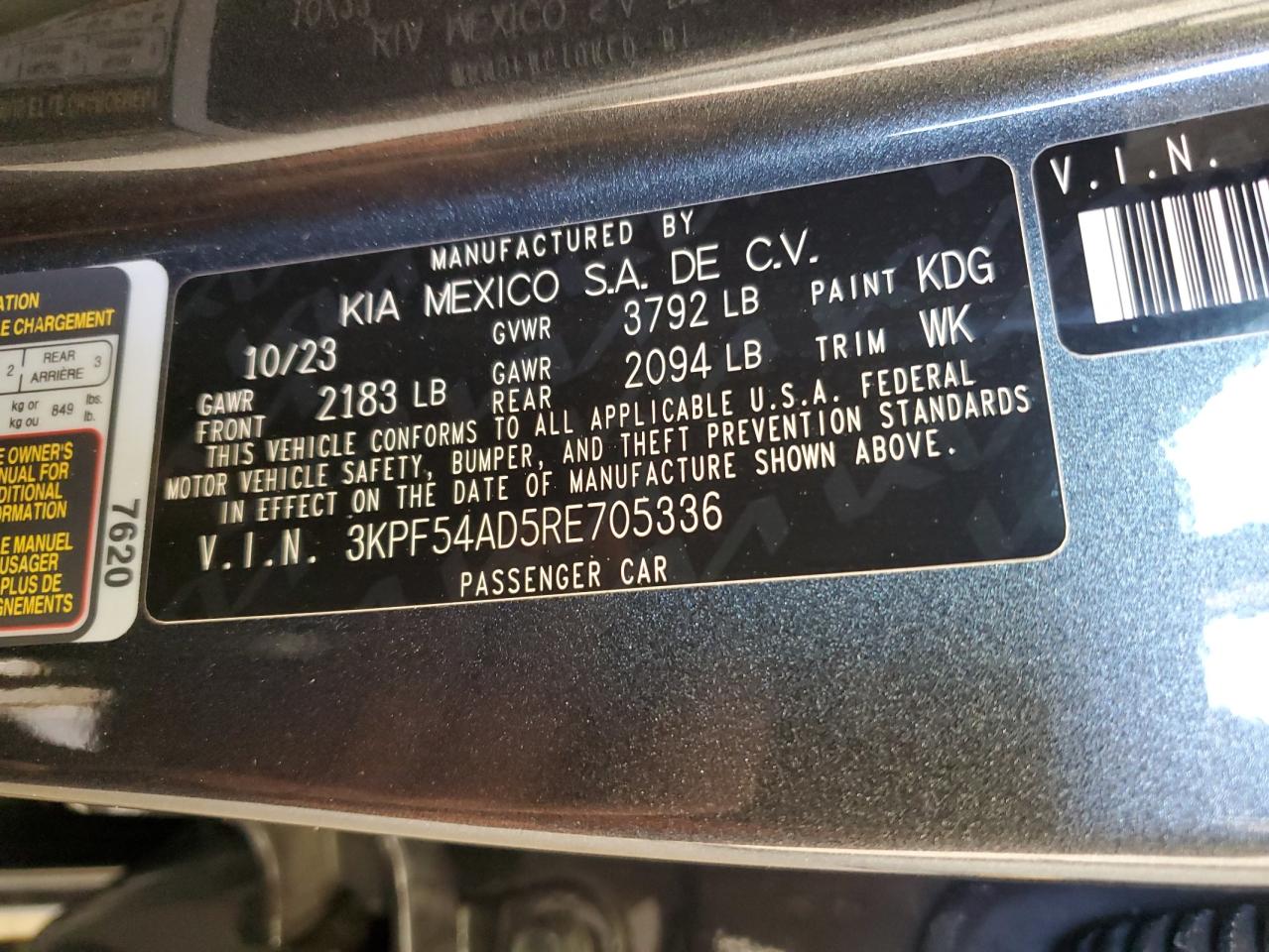 2024 Kia Forte Gt Line VIN: 3KPF54AD5RE705336 Lot: 92658085