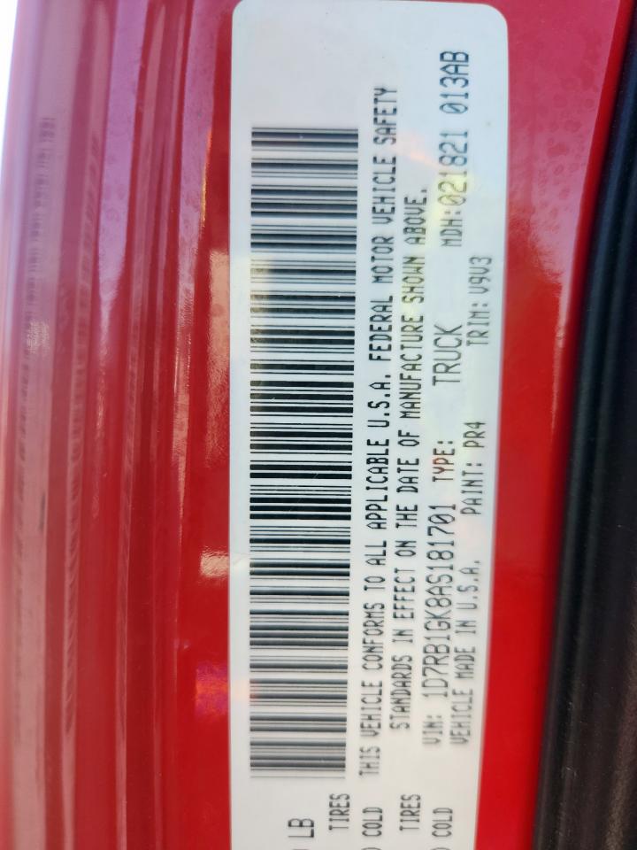 2010 Dodge Ram 1500 VIN: 1D7RB1GK8AS181701 Lot: 92213255