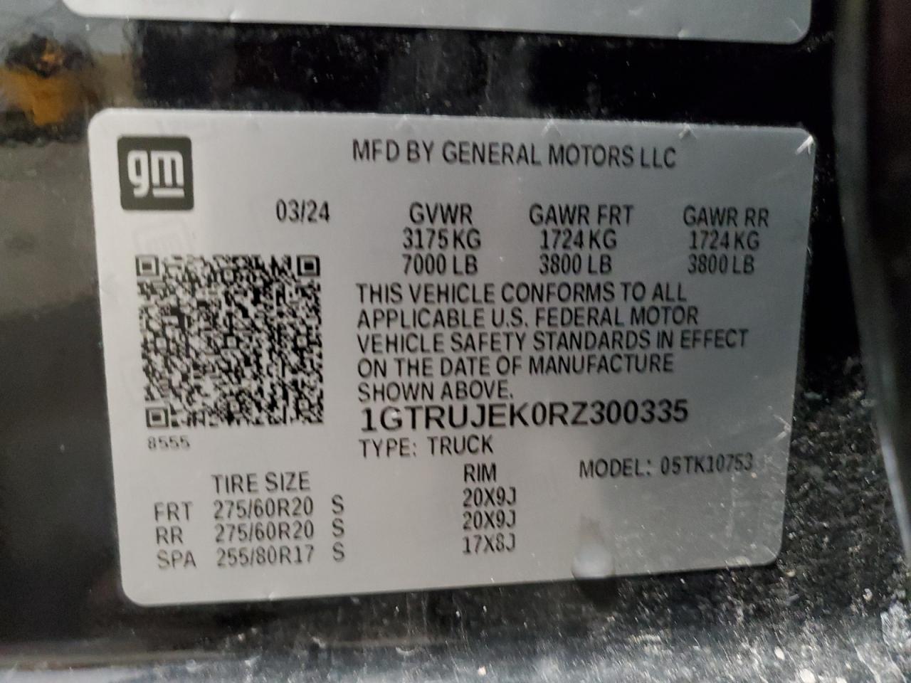 2024 GMC Sierra K1500 Elevation-L VIN: 1GTRUJEK0RZ300335 Lot: 92994675