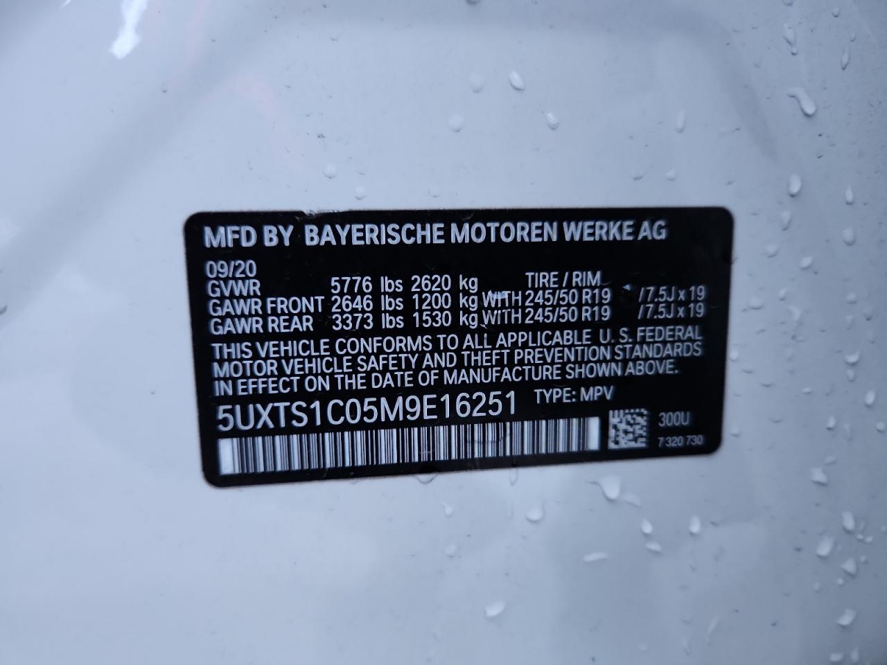 2021 BMW X3 xDrive30E VIN: 5UXTS1C05M9E16251 Lot: 91878855