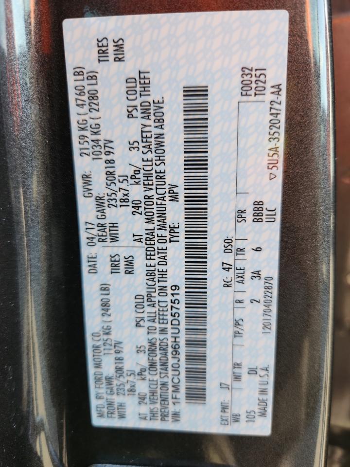 2017 Ford Escape Titanium VIN: 1FMCU0J96HUD57519 Lot: 93021275