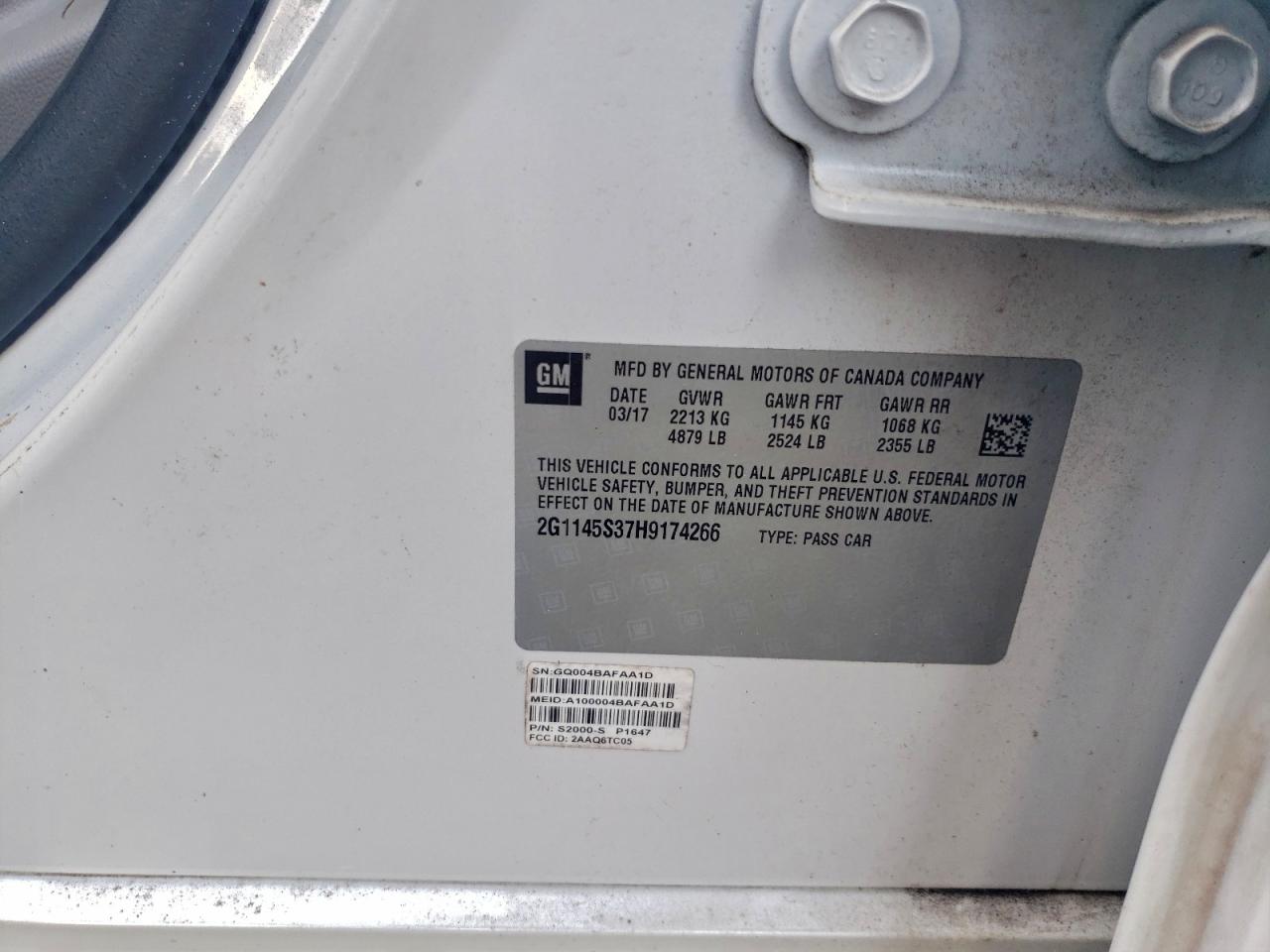 2017 Chevrolet Impala Premier VIN: 2G1145S37H9174266 Lot: 93659835