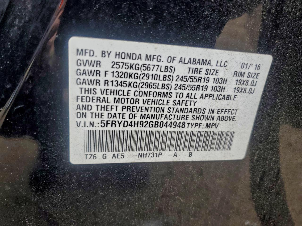 2016 Acura Mdx Advance VIN: 5FRYD4H92GB044948 Lot: 93270145