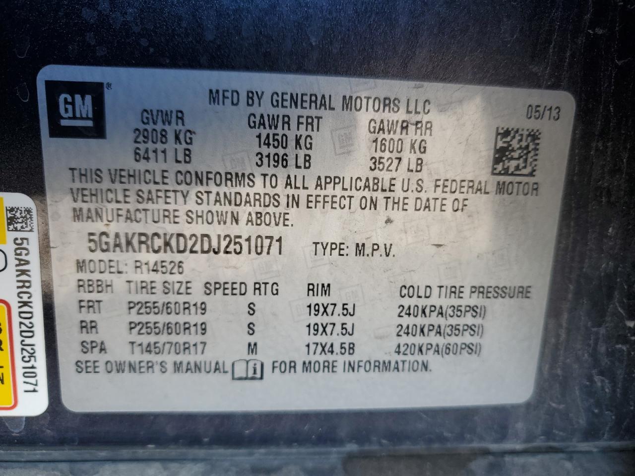 2013 Buick Enclave VIN: 5GAKRCKD2DJ251071 Lot: 92192435