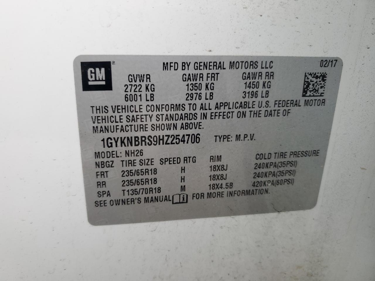 2017 Cadillac Xt5 Luxury VIN: 1GYKNBRS9HZ254706 Lot: 93030845