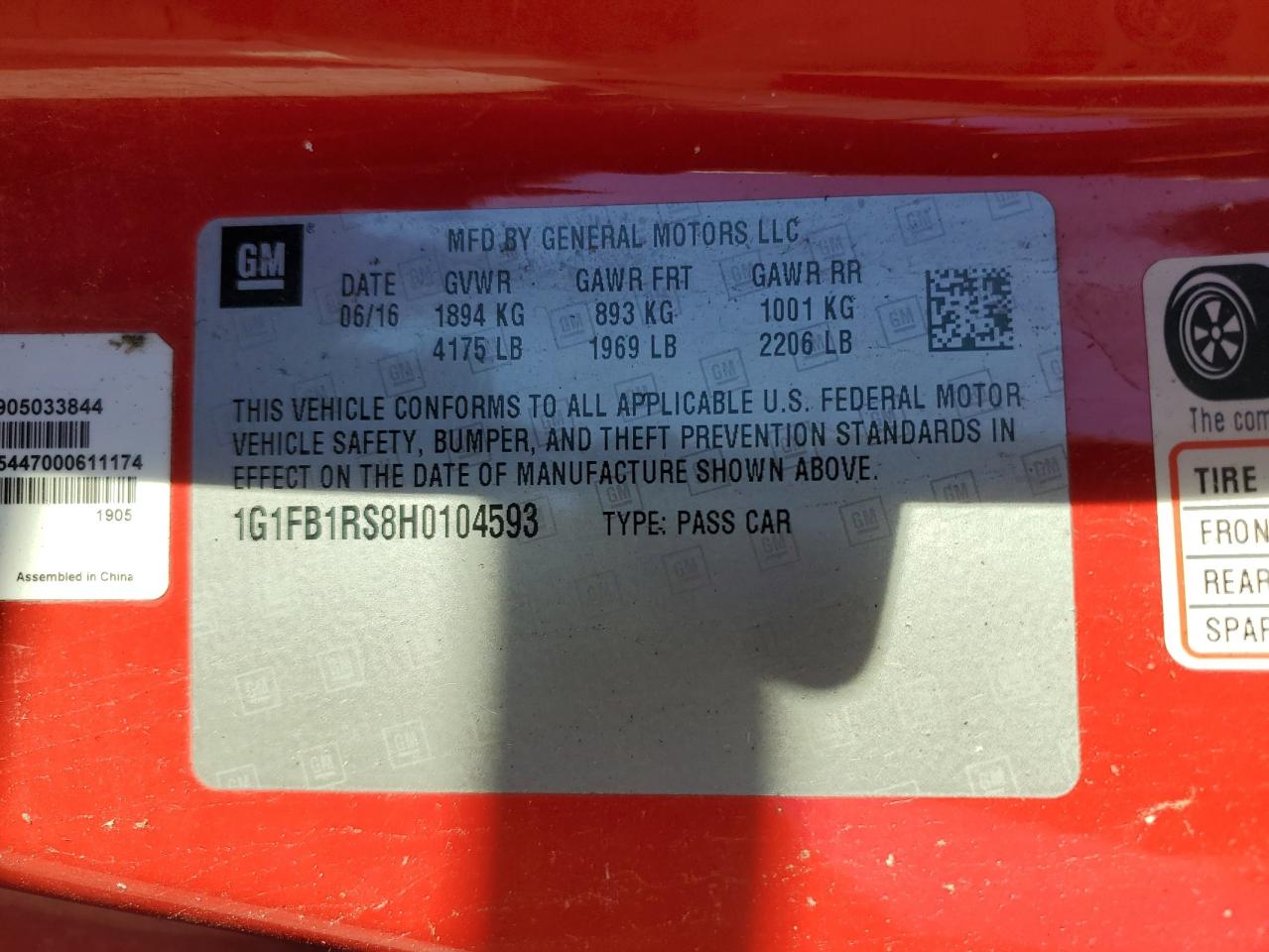 2017 Chevrolet Camaro Lt VIN: 1G1FB1RS8H0104593 Lot: 91063555