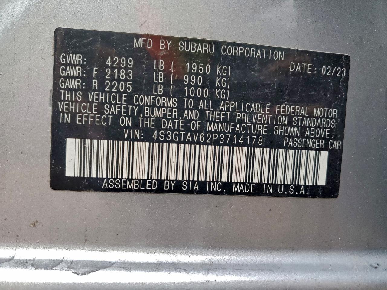 2023 Subaru Impreza Premium VIN: 4S3GTAV62P3714178 Lot: 93889525