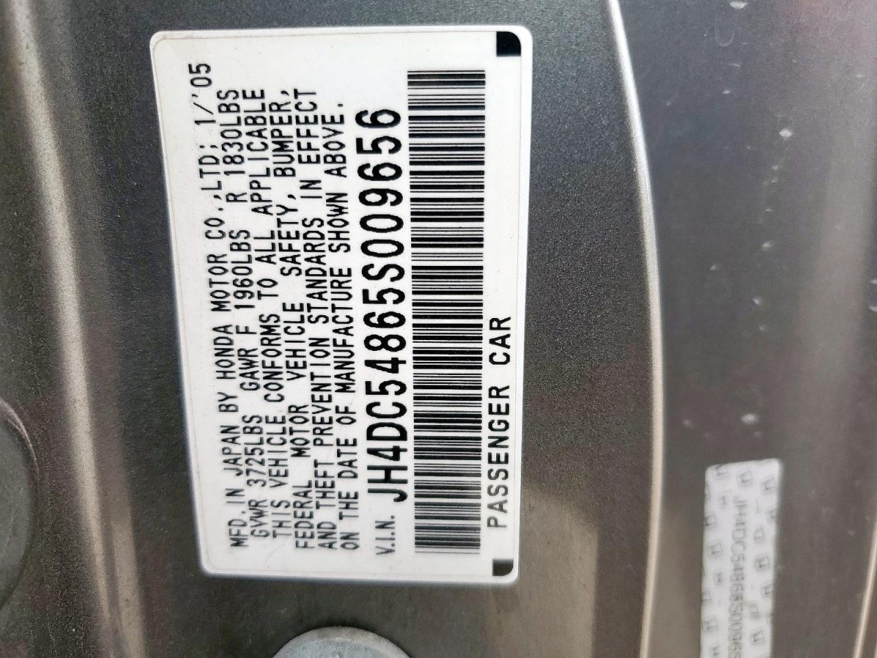 2005 Acura Rsx VIN: JH4DC54865S009656 Lot: 93756545