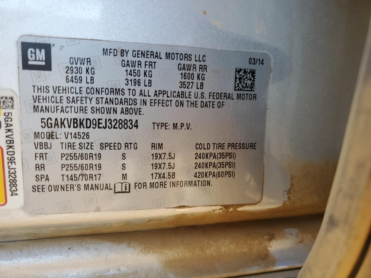 2014 Buick Enclave VIN: 5GAKVBKD9EJ328834 Lot: 90664225