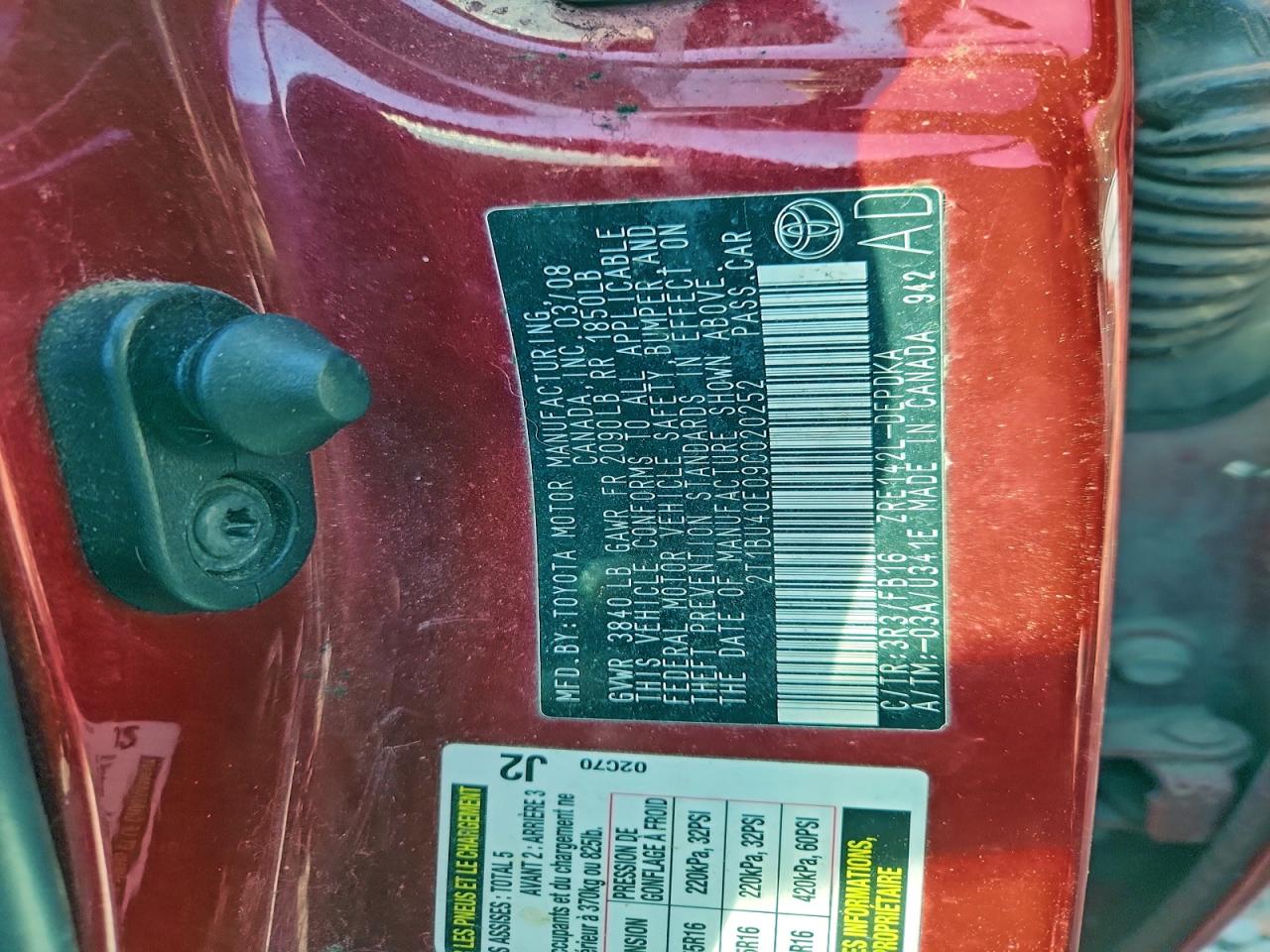 2009 Toyota Corolla Base VIN: 2T1BU40E09C020252 Lot: 94429185