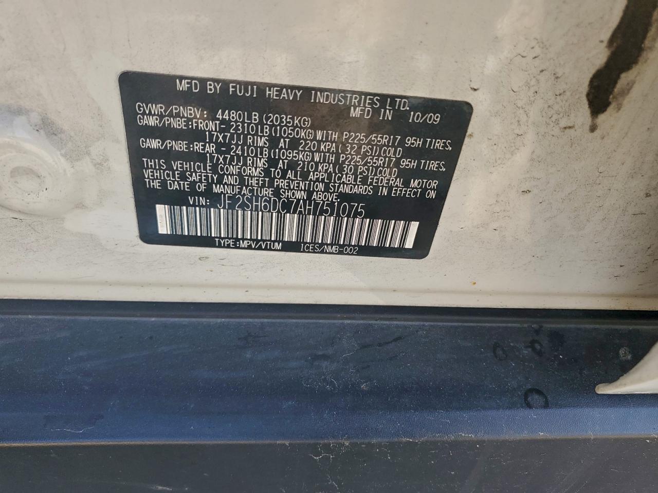 2010 Subaru Forester 2.5X Limited VIN: JF2SH6DC7AH751075 Lot: 93960285