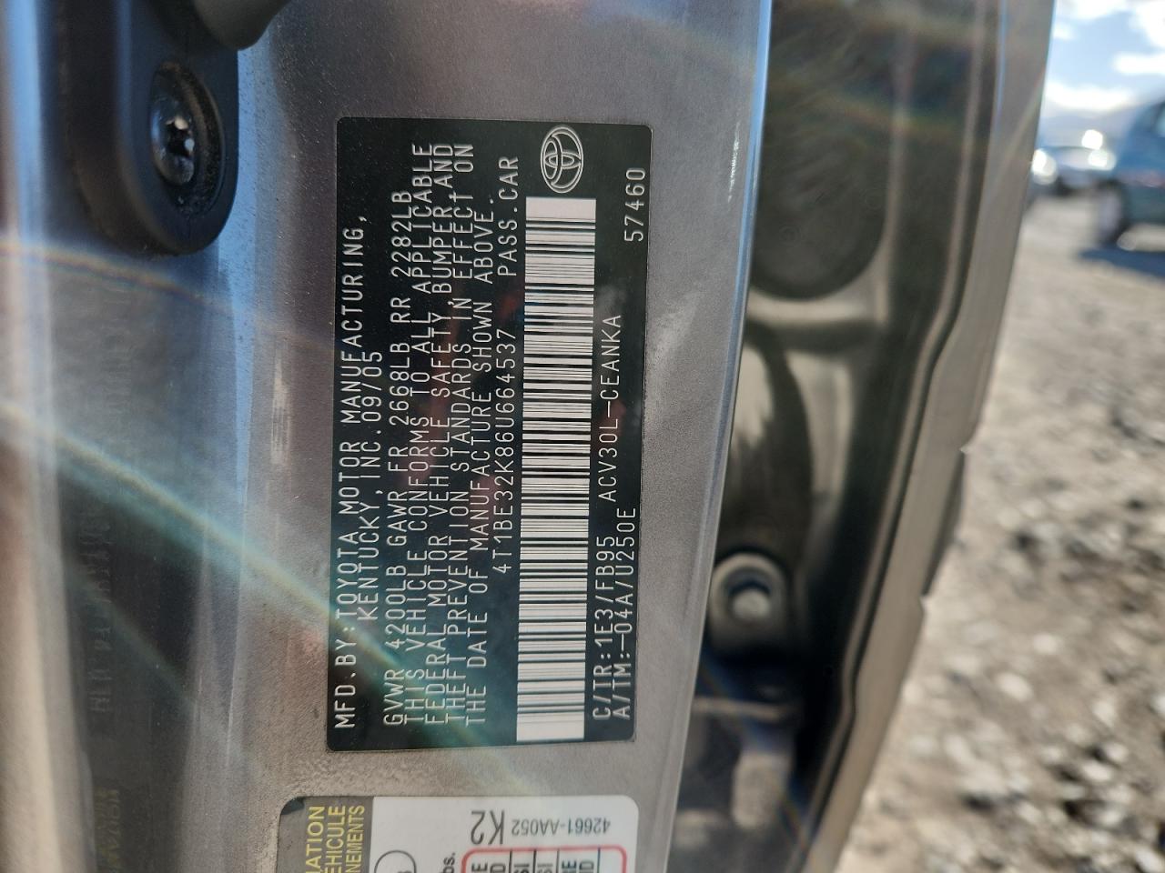 2006 Toyota Camry Le VIN: 4T1BE32K86U664537 Lot: 91380465