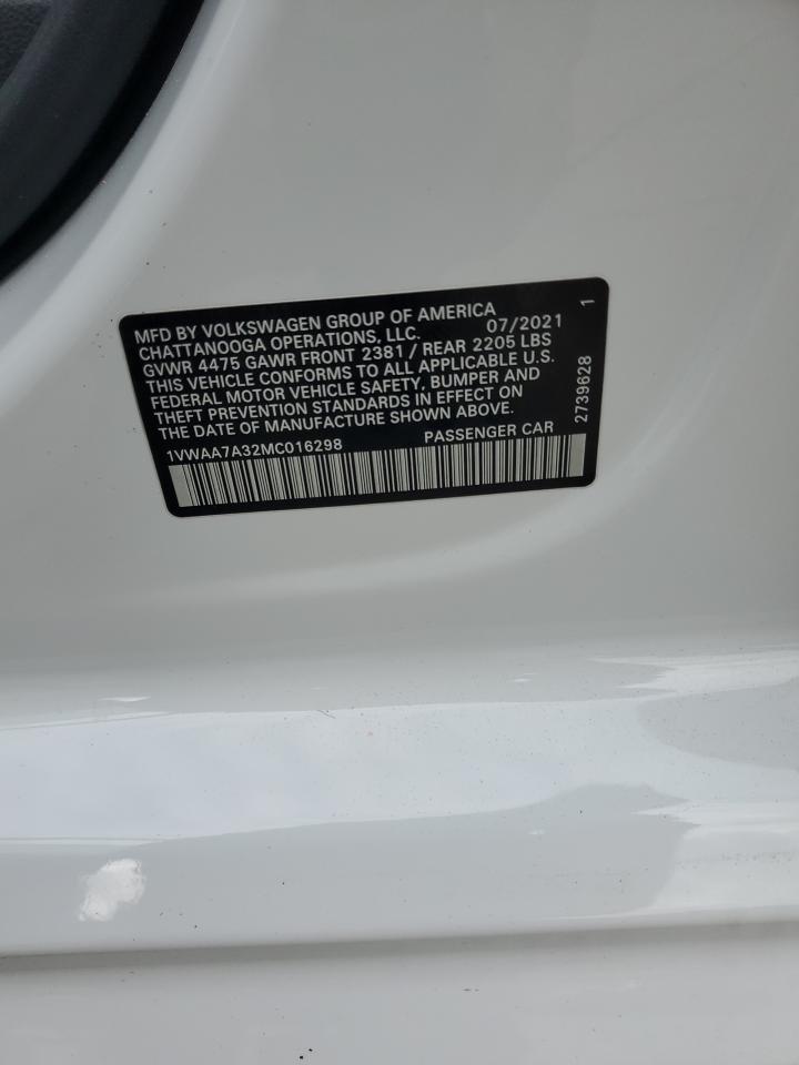 2021 Volkswagen Passat S VIN: 1VWAA7A32MC016298 Lot: 93269445