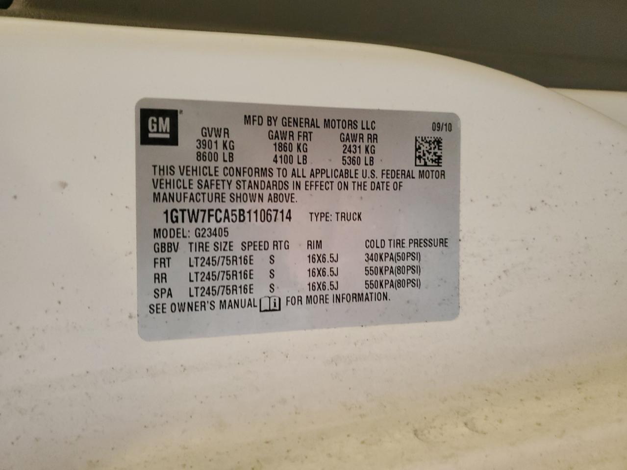 2011 GMC Savana G2500 VIN: 1GTW7FCA5B1106714 Lot: 89505125