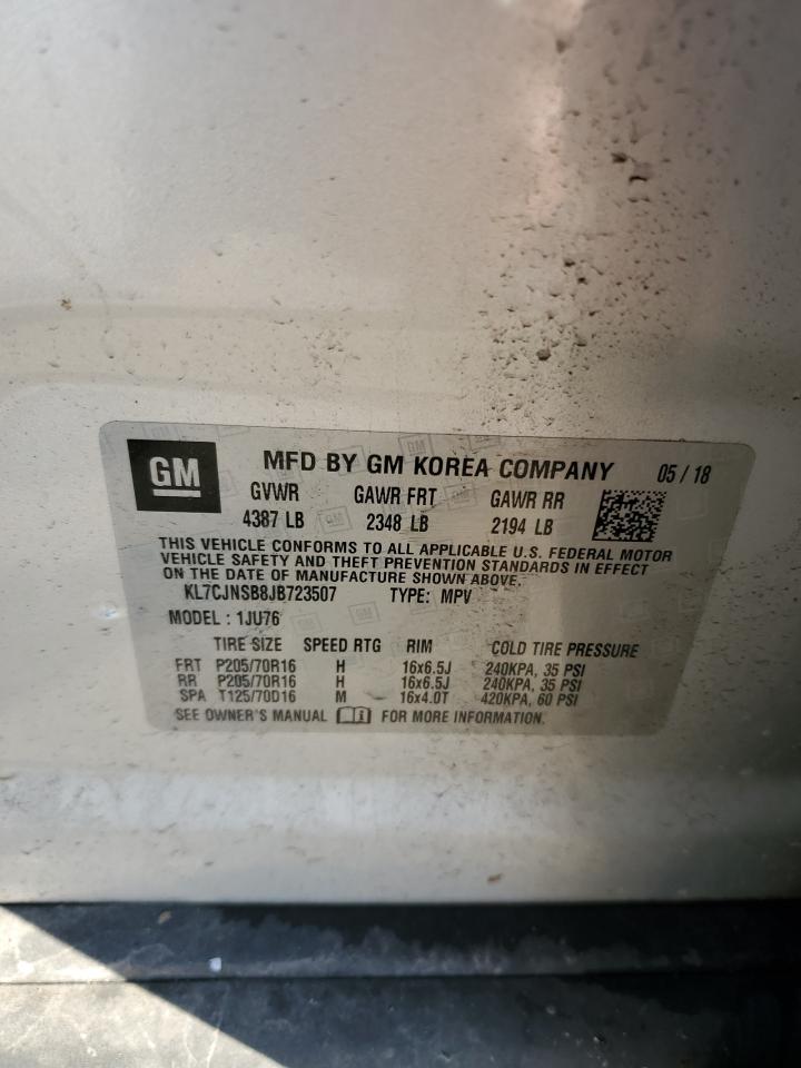 2018 Chevrolet Trax Ls VIN: KL7CJNSB8JB723507 Lot: 91491065