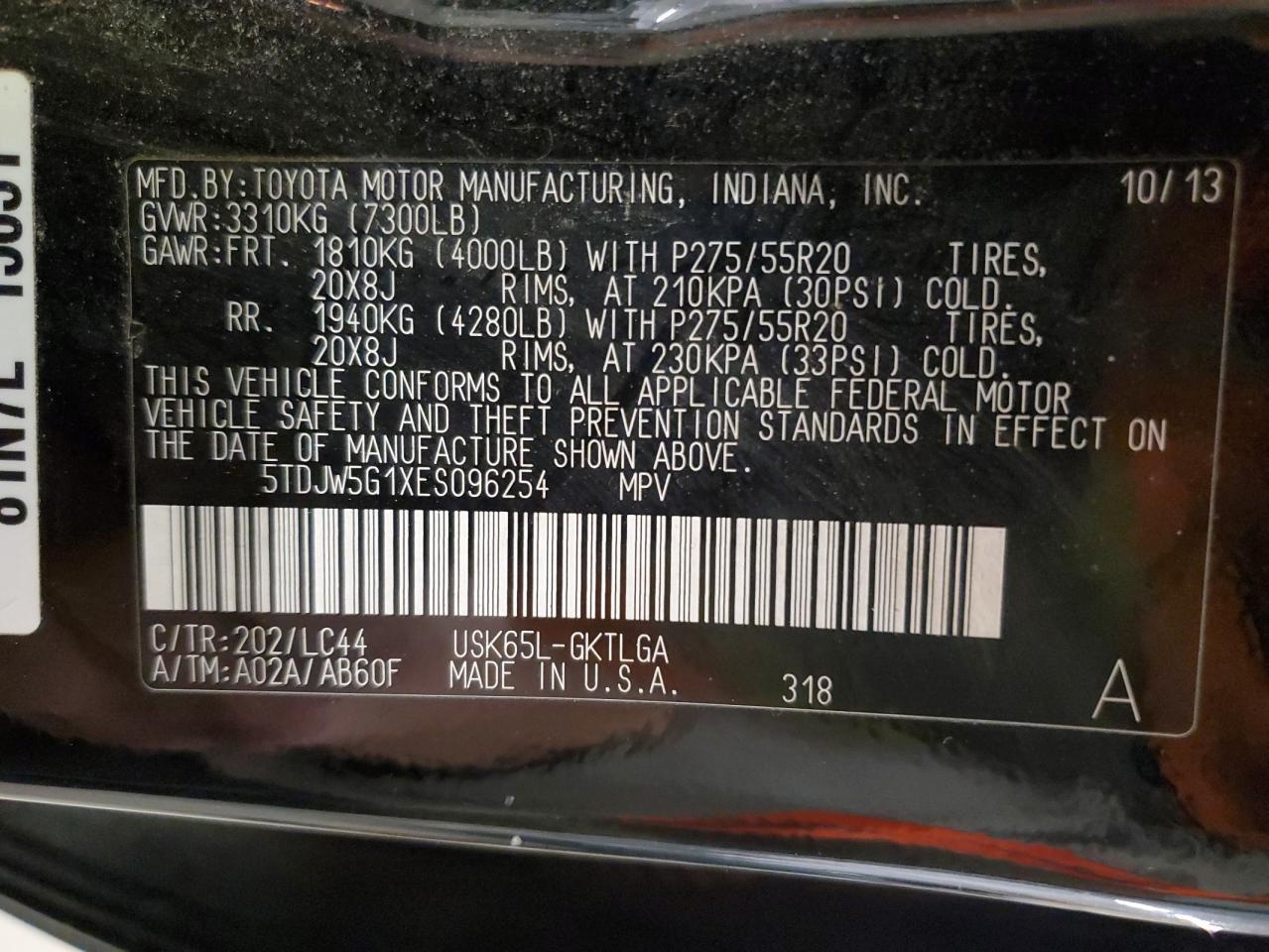 2014 Toyota Sequoia Limited VIN: 5TDJW5G1XES096254 Lot: 87457455