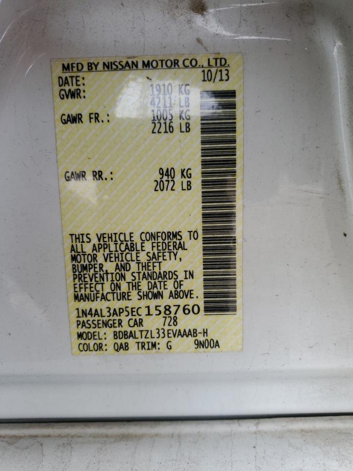 2014 Nissan Altima 2.5 VIN: 1N4AL3AP5EC158760 Lot: 92005755