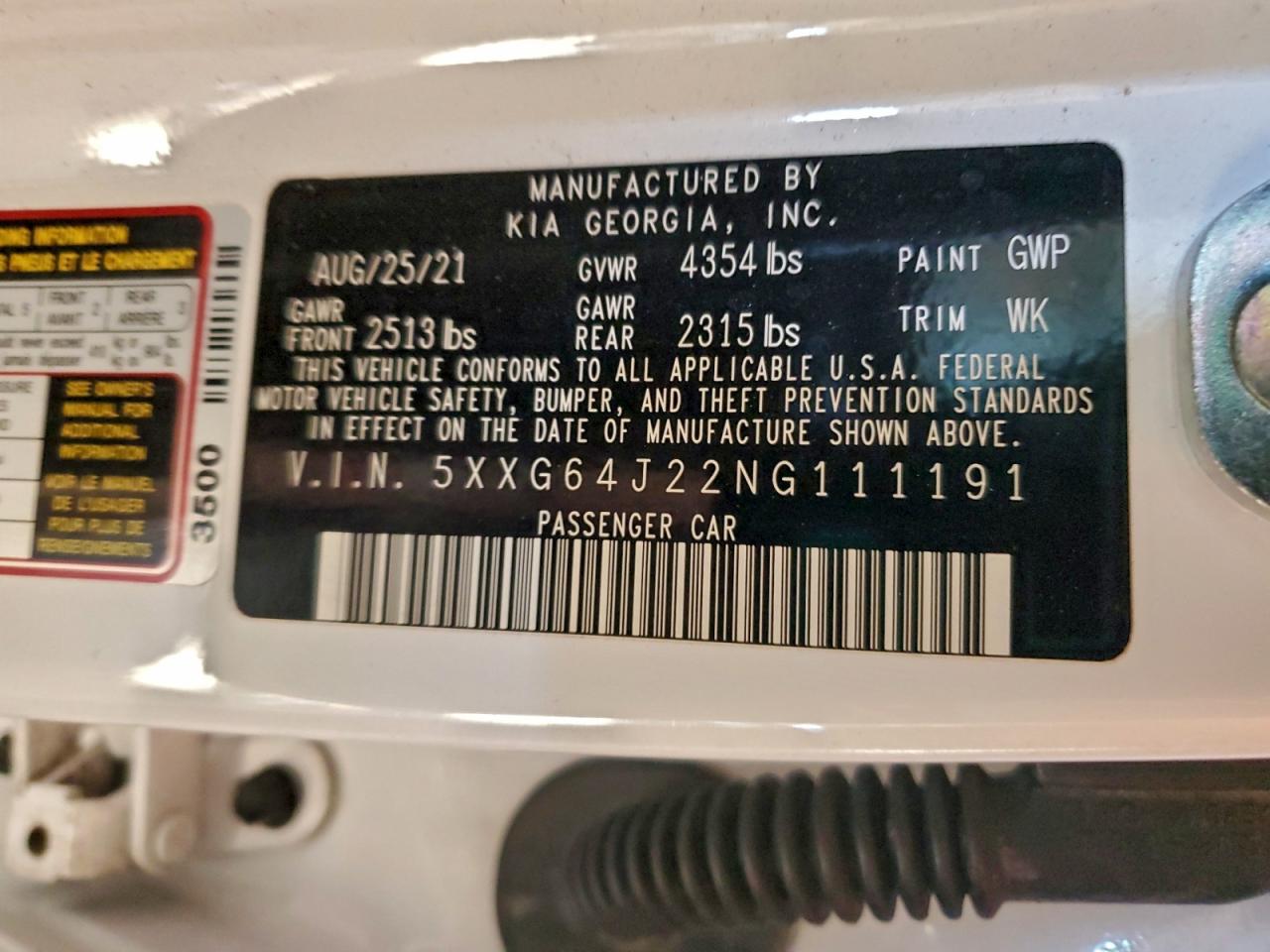 2022 Kia K5 Gt Line VIN: 5XXG64J22NG111191 Lot: 94116365