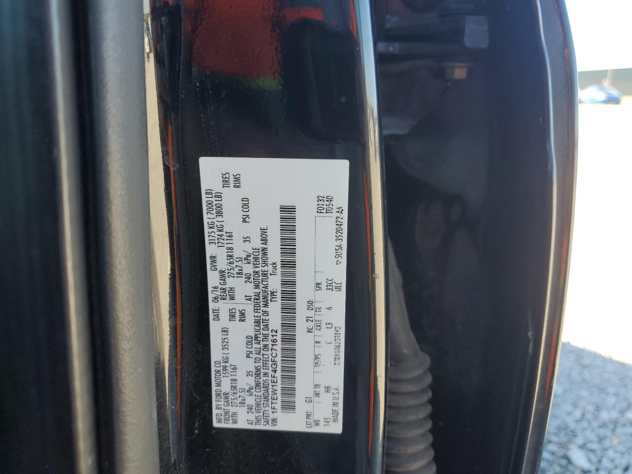 2016 Ford F150 Supercrew VIN: 1FTEW1EF4GFC71612 Lot: 91528765