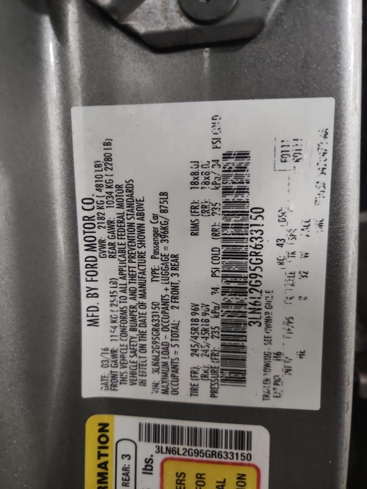 2016 Lincoln Mkz VIN: 3LN6L2G95GR633150 Lot: 92953075