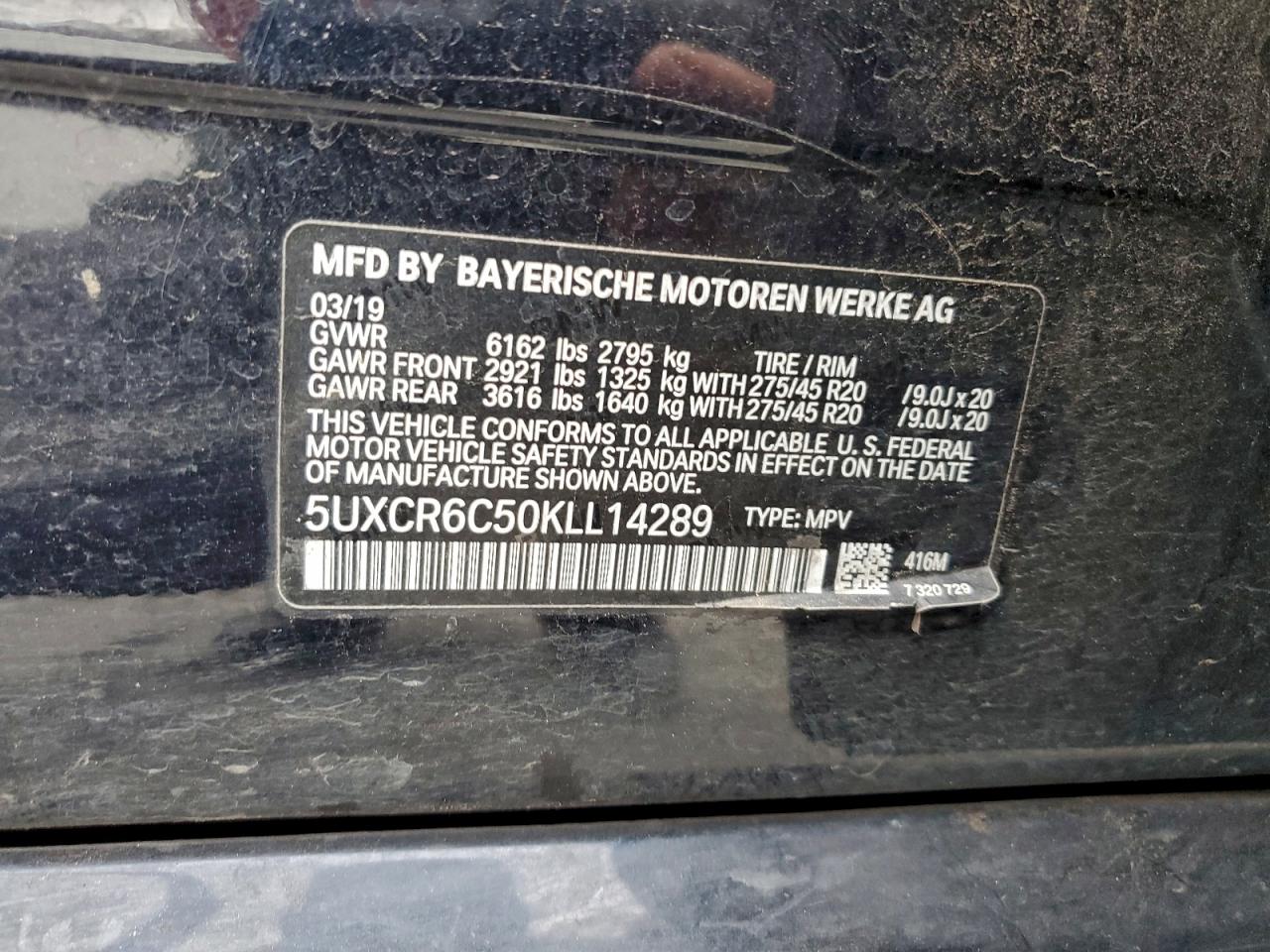 2019 BMW X5 xDrive40I VIN: 5UXCR6C50KLL14289 Lot: 94347585