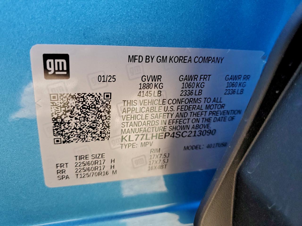 2025 Chevrolet Trax 1Lt VIN: KL77LHEP4SC213090 Lot: 93718065