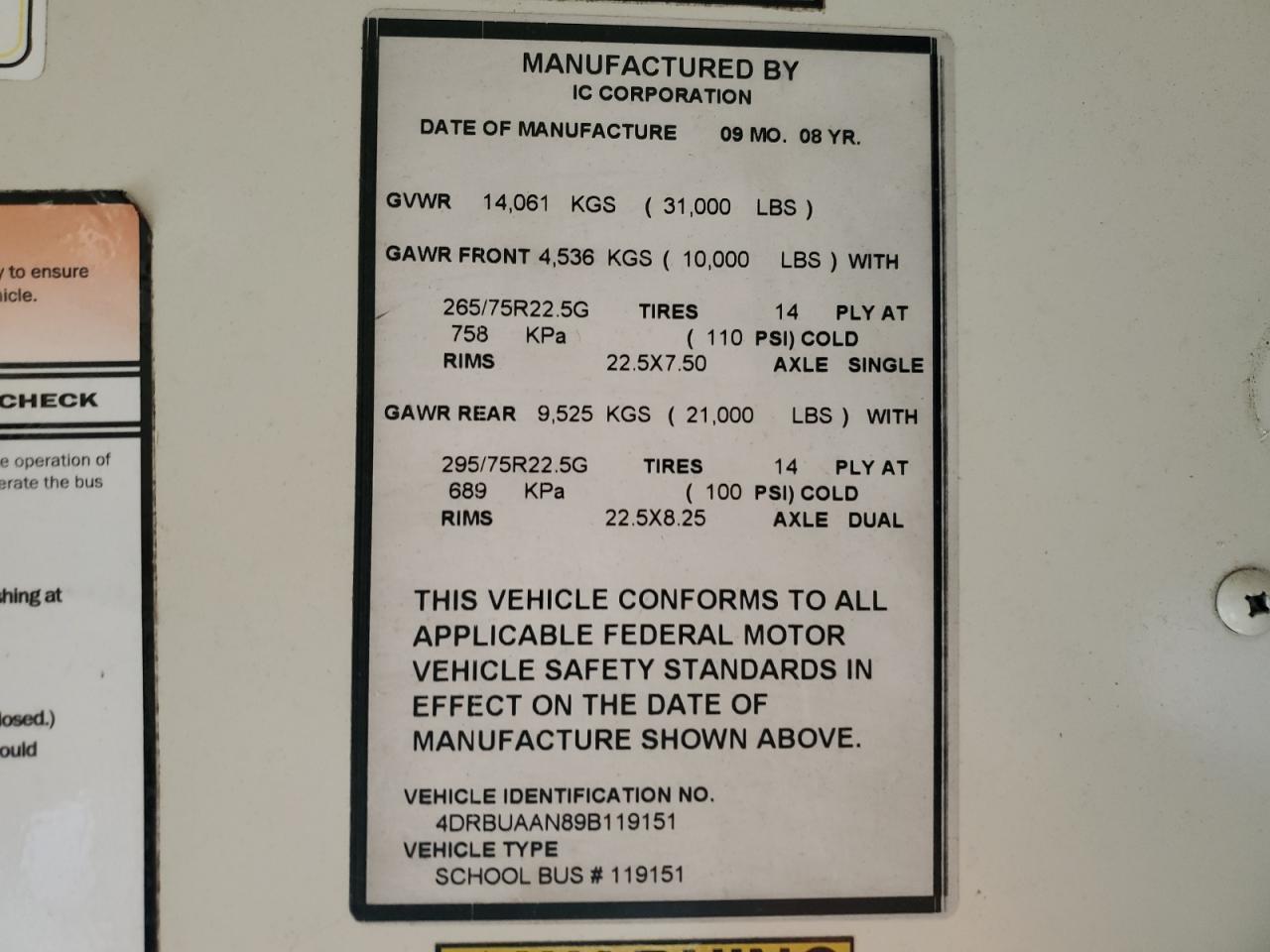 2009 Ic Corporation 3000 Ce VIN: 4DRBUAAN89B119151 Lot: 85916235