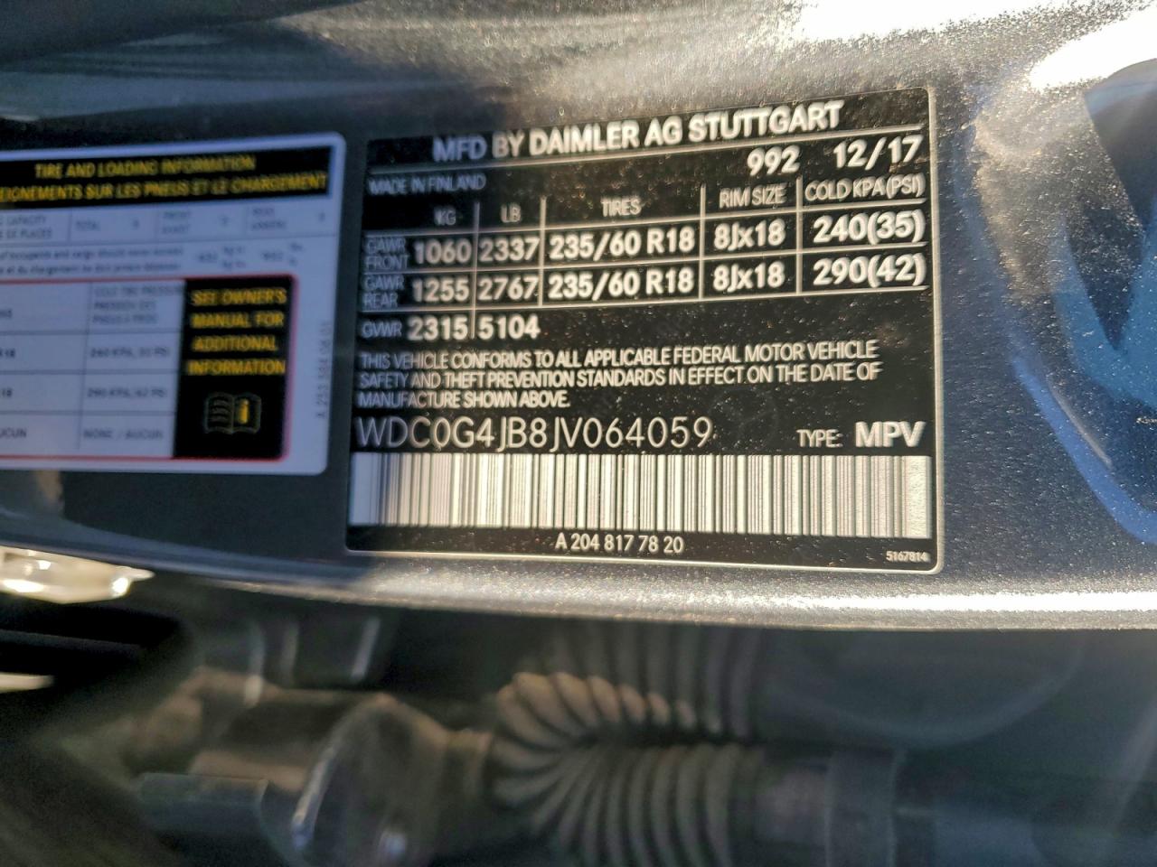 2018 Mercedes-Benz Glc 300 VIN: WDC0G4JB8JV064059 Lot: 94785315