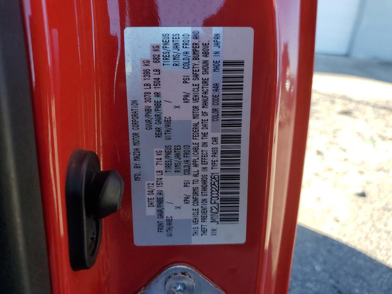 2012 Mazda Mx-5 Miata VIN: JM1NC2JF0C0225261 Lot: 92737585