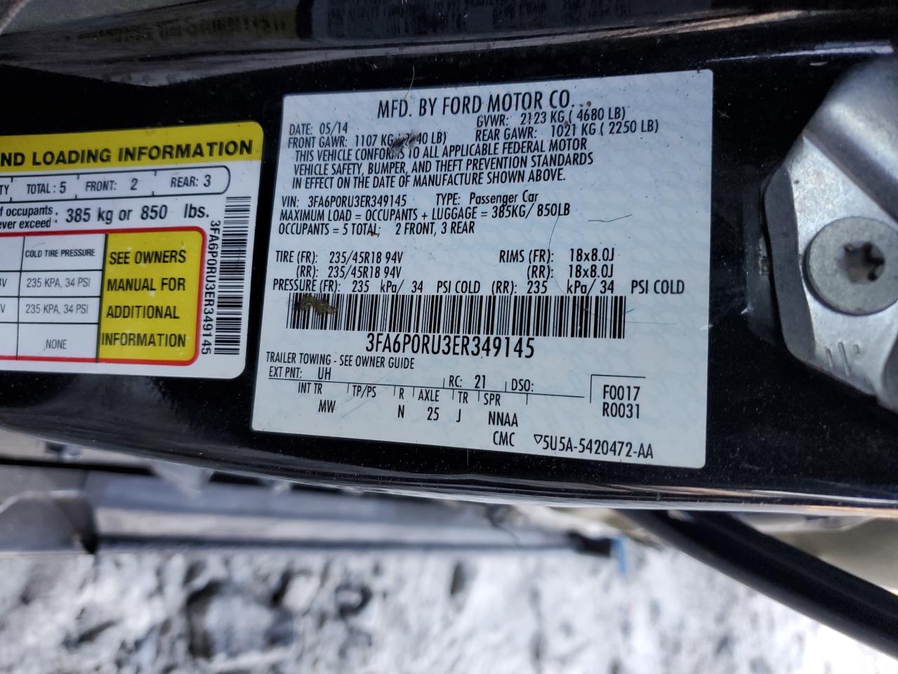 2014 Ford Fusion Titanium Hev VIN: 3FA6P0RU3ER349145 Lot: 92647765