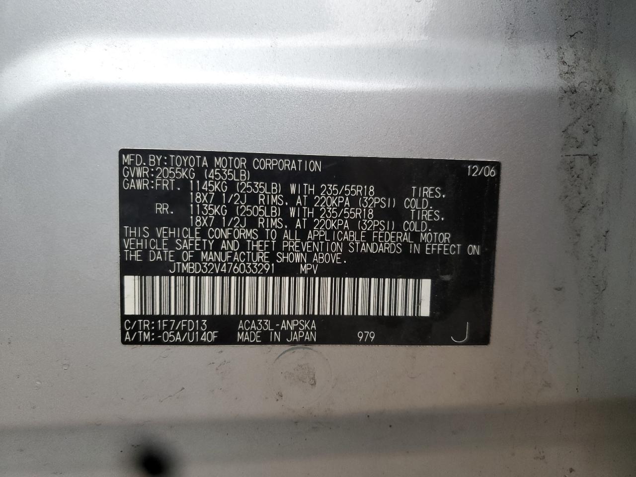 2007 Toyota Rav4 Sport VIN: JTMBD32V476033291 Lot: 93770075