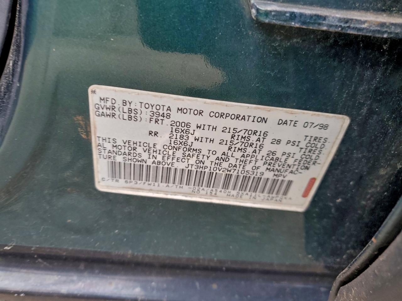 1998 Toyota Rav4 Le VIN: JTMBFREV2EJ009011 Lot: 93507485