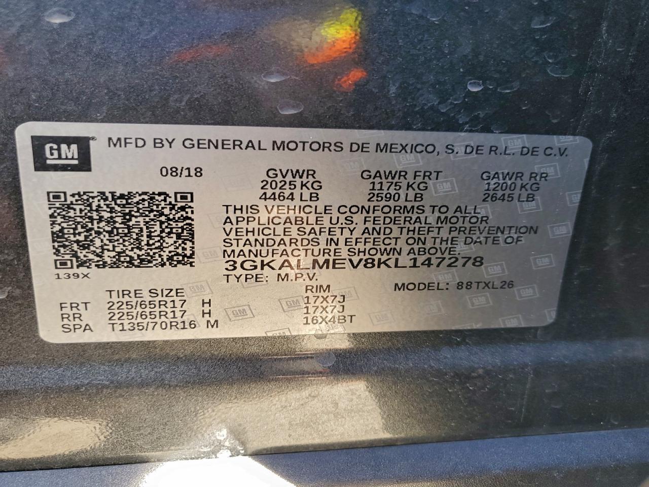 2019 GMC Terrain Sle VIN: 3GKALMEV8KL147278 Lot: 92222455