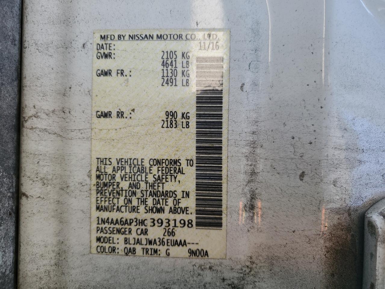 2017 Nissan Maxima 3.5S VIN: 1N4AA6AP3HC393198 Lot: 92714515