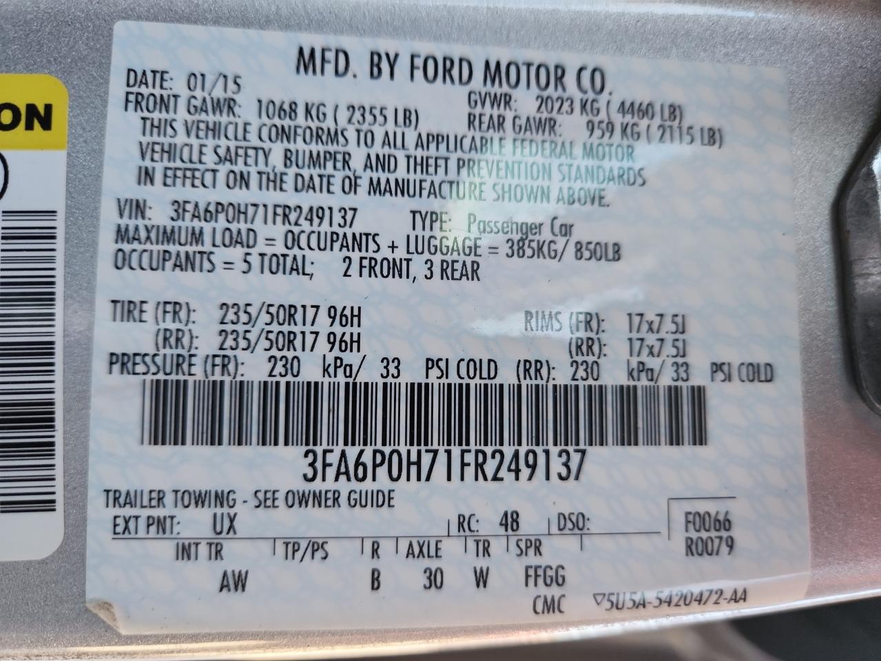 2015 Ford Fusion Se VIN: 3FA6P0H71FR249137 Lot: 92880365