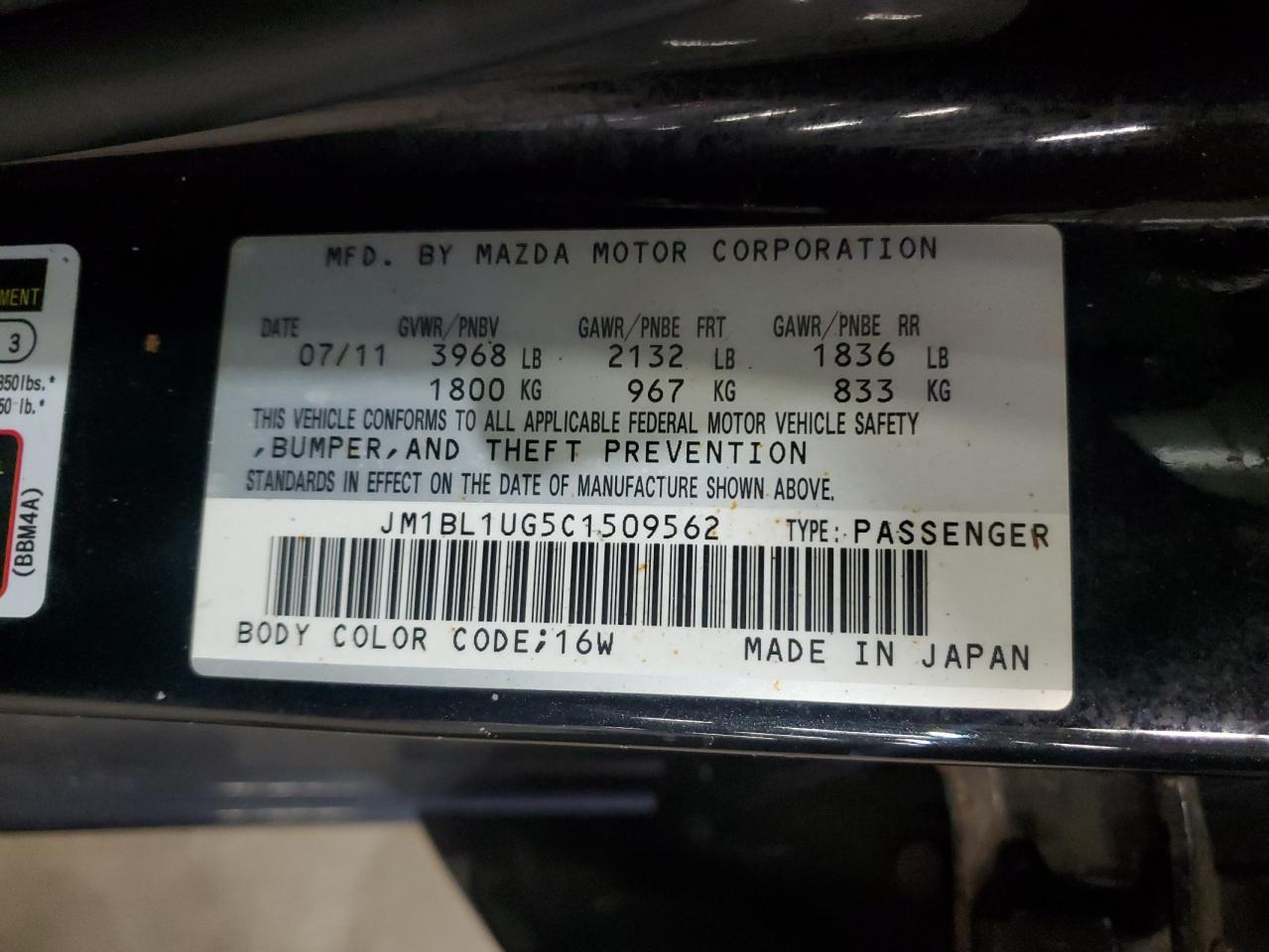 2012 Mazda 3 I VIN: JM1BL1UG5C1509562 Lot: 91634615