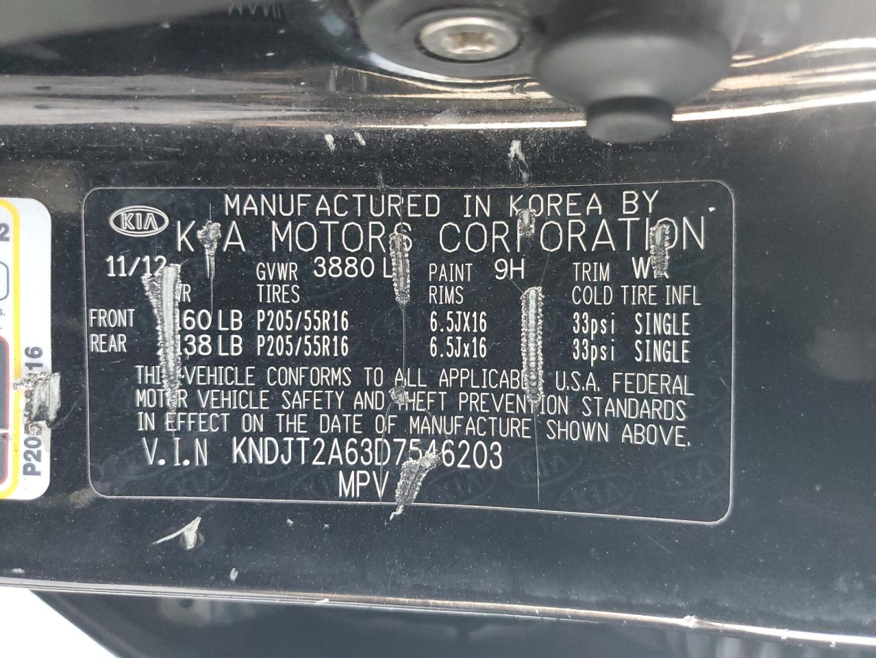 2013 Kia Soul + VIN: KNDJT2A63D7546203 Lot: 92313725