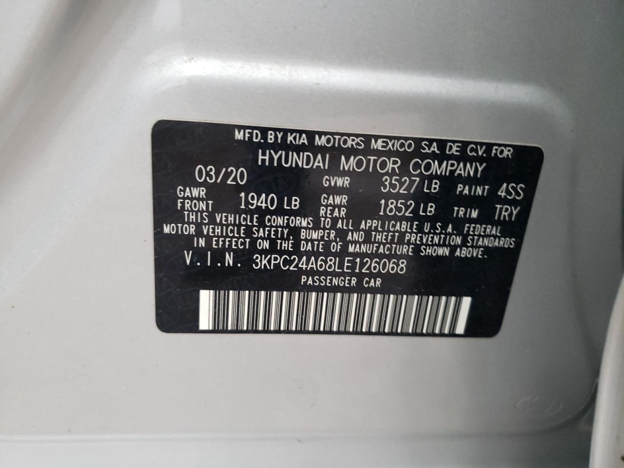 2020 Hyundai Accent Se VIN: 3KPC24A68LE126068 Lot: 92035195
