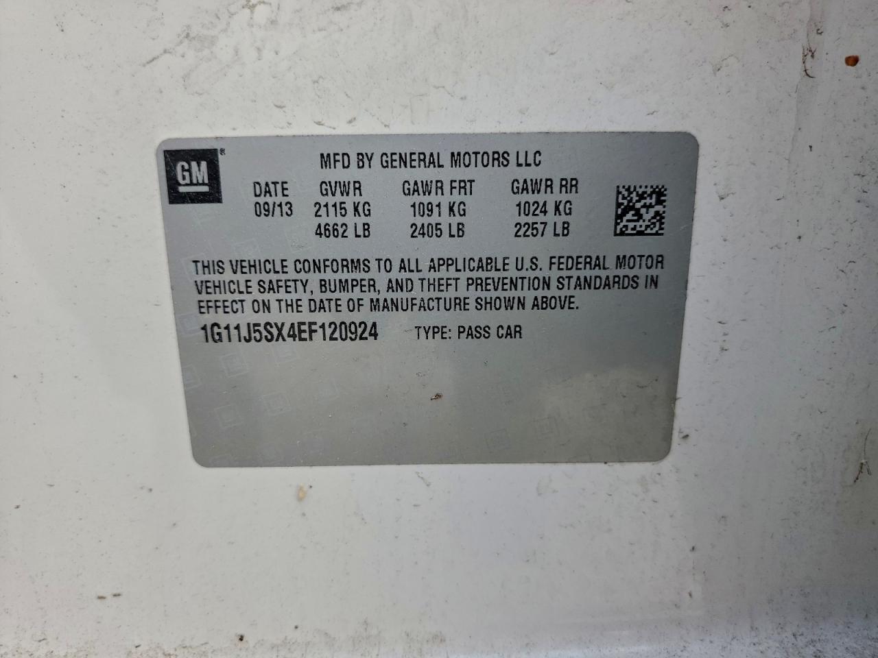 2014 Chevrolet Malibu Ltz VIN: 1G11J5SX4EF120924 Lot: 93942765