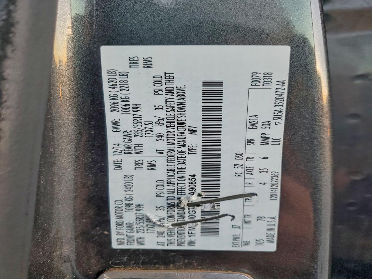 2015 Ford Escape Se VIN: 1FMCU0G76FUA90854 Lot: 93091185