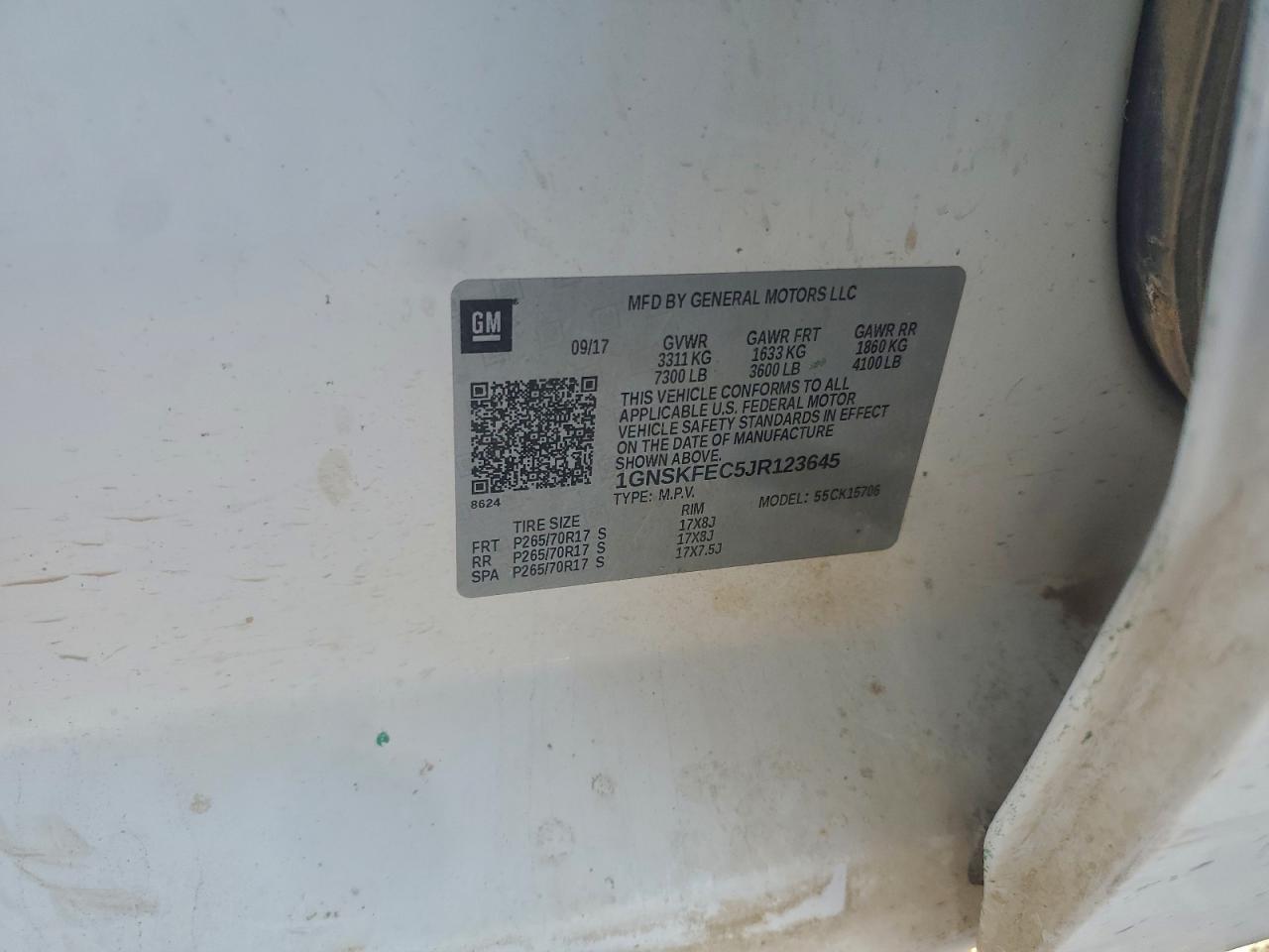 2018 Chevrolet Tahoe Special VIN: 1GNSKFEC5JR123645 Lot: 94447215