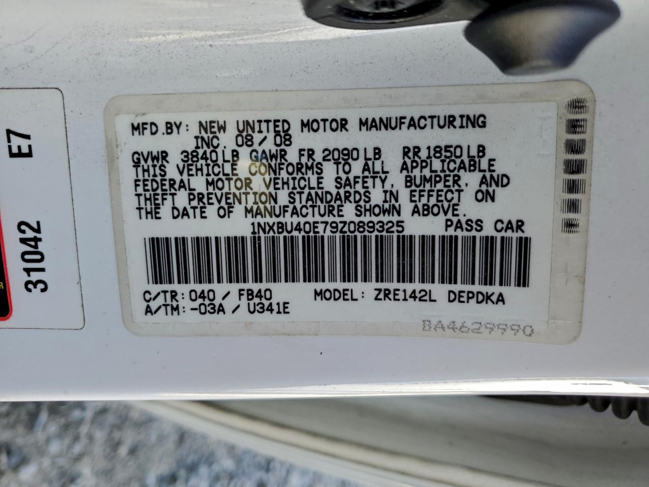 2009 Toyota Corolla Base VIN: 1NXBU40E79Z089325 Lot: 94570035