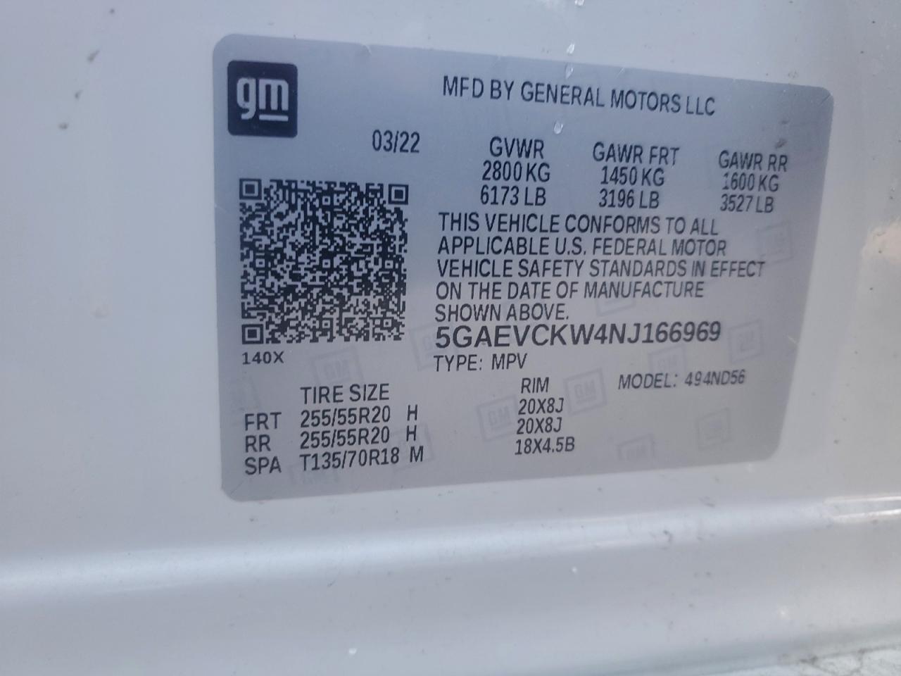 2022 Buick Enclave Avenir VIN: 5GAEVCKW4NJ166969 Lot: 93935915