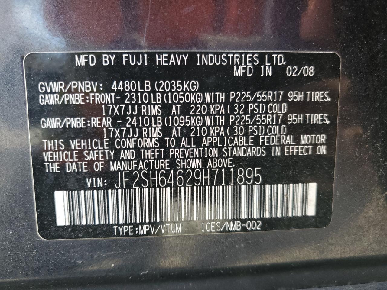 2009 Subaru Forester 2.5X Limited VIN: JF2SH64629H711895 Lot: 92022915